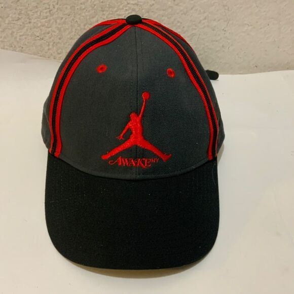 Nike Awake Air Jordan Mens Adjustable Red and Black Leather Bill Hat - Picture 3 of 13